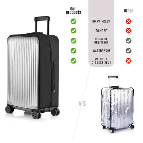 PUMHUBO No Disassembly Suitcase Covers for Luggage - 30 Inch Clear Luggage Cover Protector, Black PVC Luggage Protector Suitcase Cover
