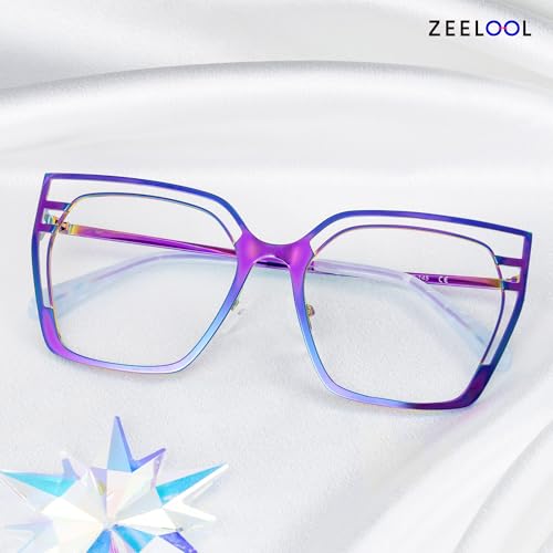 Image of Zeelool Glasses Frames for Women Oversized Square Non Prescription Eyeglasses Multicolor Metal Designer Eyewear Glasses Quinn JGM663645-04