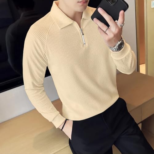 Image of madfrog Men Solid Zip Polo Neck Full Sleeve Polyester Blend Regular & Comfort Fit T-Shirt for Men's