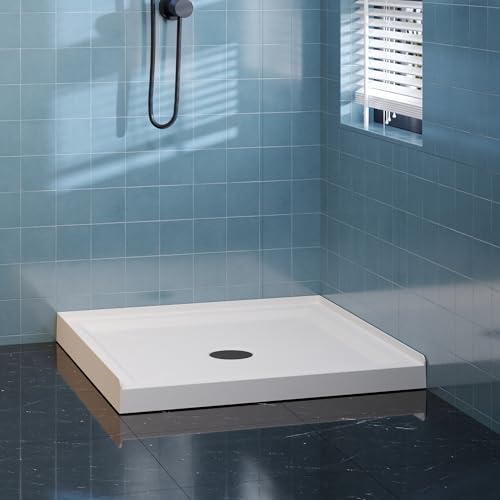 Image of Casaphoria 36 inch x36 inch Shower Base Pan with 3.5 inch Center Drain Hole,Shower Pan Five-Layer Acrylic + ABS Processing, Non-Slip Shower Enclosure Base for Bathroom, Single Threshold White