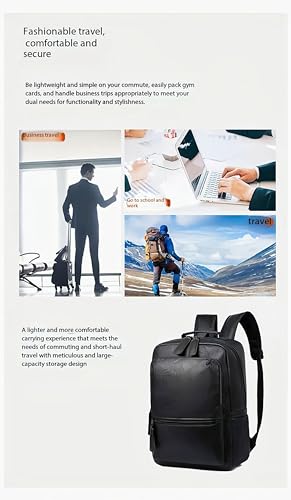 Mochila de cuero PU para laptop unisex negra grande miniatura 5