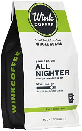 Wink Coffee All Nighter Dark Roast Whole Bean Coffee, Large 2.2 Pound Bag, 100% Arabica Coffee Beans, Single Origin Colombian, Rich, Smooth, Full Bodied and Complex, Sustainable