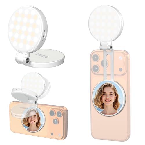 Newmowa Magnetic Selfie Light, Extendable Phone Ring Light with Mirror, Portable Rechargeable LED Fill Light for Selfie//Makeup/Video Conference/Zoom Call/TikTok, Compatible with All Phones(White)