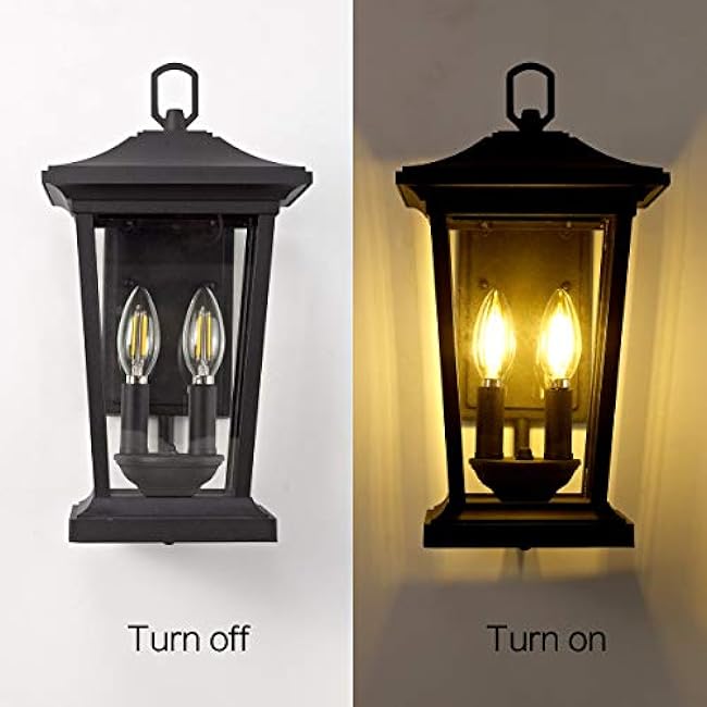 Outdoor Wall Lantern, Large Exterior Waterproof Wall Sconce Light Fixture, Black Anti-Rust Outside Porch Sconce Lights with Clear Glass