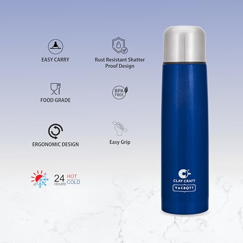 Image of Clay Craft Vacbott Terra Double Walled|18 Hours Hot and 24 Hours Cold Vacuum Insulated|Thermosteel| Flask Bottle 1000 ml|Bottles for Office|Travelling|BPA-Free|BIS Certified|1Year Limited Warranty