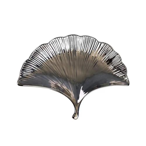 Plato de hojas de Gingko, bandeja de hojas plateadas, plato decorativo de hoja de ginkgo, plato de joyería, soporte de anillos en forma de hoja, organizador de joyas, placa de nueces, placa de