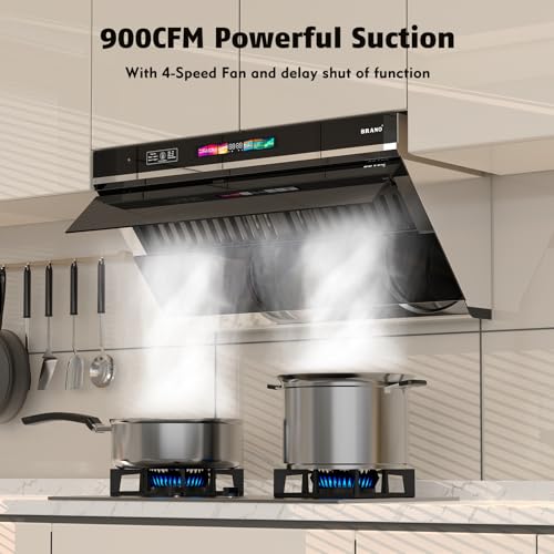 Under Cabinet Range Hood 30 inch, 900 CFM Kitchen Hood with Voice/Gesture/Touch Control,Ducted/Ductless Convertible Stainless Steel Range Hood, 4 Speed Exhaust Fan,Adjustable Lights