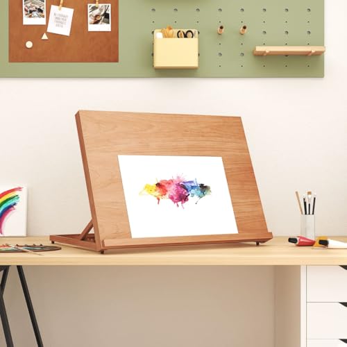 Caballete de mesa de madera de haya maciza, 65 x 48 x 7 cm, altura regulable para pintura artística, soporte portátil para dibujo, estable para artistas y estudiantes