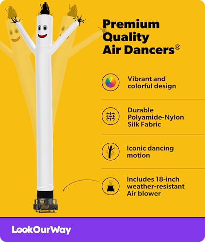 Image of LookOurWay Air Dancers Wacky Waving Inflatable Tube Man Set - 20 Feet Tall Inflatable Dancing Man with Blower for Business Advertising - White