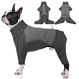 BRKURLEG Full Body Dog Winter Coat Warm Fleece Pullover Pajamas, Four Legs Covered Windproof Dog Jacket for Small to Large Dogs, Turtleneck Dogs Snowsuit, Pet Cold Weather Clothes, Grey L