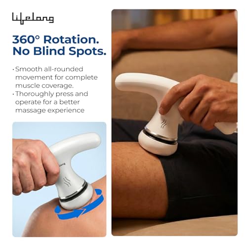 Image of Lifelong Flathead Massager | Rechargeable Body Massager for Pain Relief | 4 Special Heads for Targeted Therapy | 4 Speed Levels | Full Body Electric Percussion Massager for Adults & Children | White