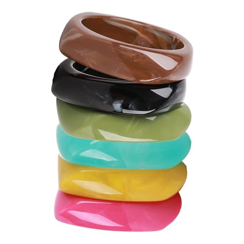 6 Pcs Acrylic Resin Chunky Bangle Bracelets for Women, Colorful Glass Bracelets Vintage Wide Irregular Geometric Plastic Bracelet for Women Jewelry