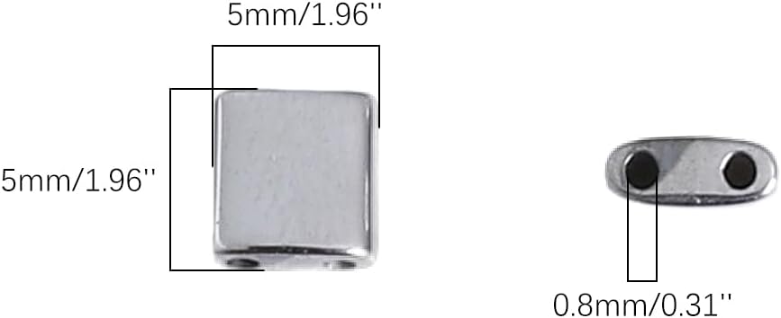 Platinum Hematite Stone Tila Beads 5x5mm Square 2-Hole Spacer Beads for DIY Bracelet Earring Making 15.7"/Strand - Image 4