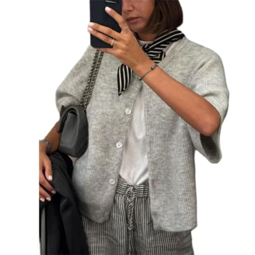 Sumleno Womens Ribbed Knit Cardigan Y2k Crop Top Short Sleeve Button Down Open Front Sweater Loose Casual Cardigan