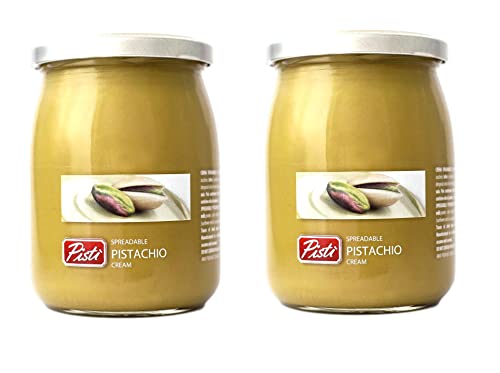 Pisti Italian Spreadable Pistachio Cream, 2 Glass Jars NT. WT. 21.2 oz. ( 600g) each., Green