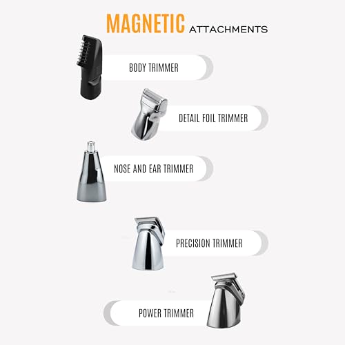 Image of All in One Trimmer for men - Beard, Body, Hair, Nose & Ear | Full Body | Electric Shaver | Suitable for private parts | IPX7 Waterproof | 90 Min Runtime | Magnetic Blades | 1 Year Warranty | Full Chrome Body