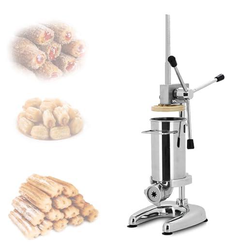 Cashwise Máquina para Hacer Donuts Manual de 2L/3L Máquina para Hacer Churros Comercial con 5 moldes, Máquina para churreras españolas Verticales de Acero Inoxidable, Máquina para Rellenar Churros,3L