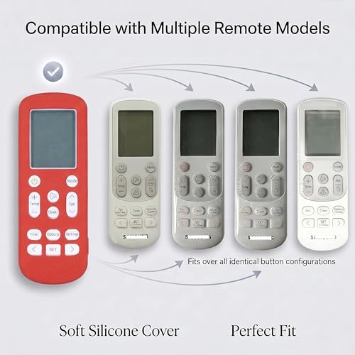 Image of SHOPOFLUX Silicone AC Remote Cover Compatible with Samsung AC Remote Full Wrap Protective Case with Lanyard [Remote NOT Included] (Red)