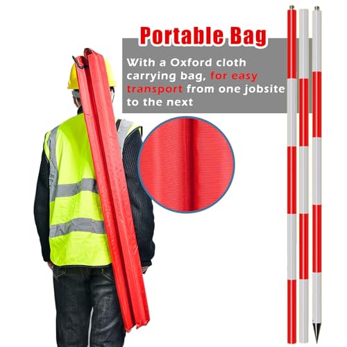 Poste de aluminio para topografía rojo y blanco con punta metálica y bolsa 6