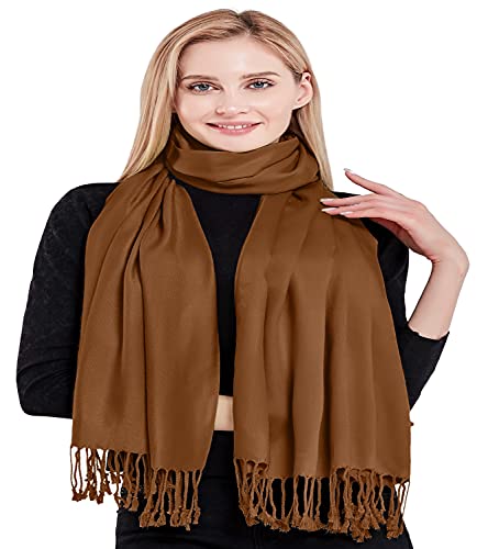 CJ Apparel Brown Solid Color Tassels Design Nepalese Shawl Seconds Scarf Wrap Stole Throw Head Wrap Pashmina Hand Made in Nepal New4