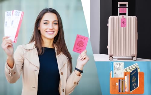 Passport Holder With Luggage Tag Travel Essentials Passport Cover Wallet RFID Blocking Leather Case International Must Haves Travel Accessories Women Men(115#Blue) - Thumbnail 7