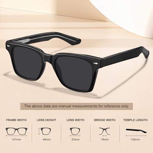 Image of CARFIA Retro Polarized Sunglasses For Men UV400 Protection Chunky Square 90s Style Trendy Classic Glass