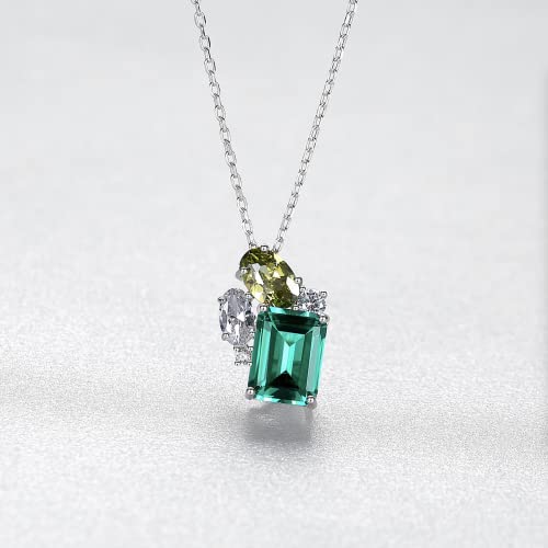 Cuafufu Gold Plated S925 Sterling Silver Dainty Rectangle Oval Round Shaped Emerald Green Clear Topaz 16+2Inch Chain Choker Necklace Fashion Jewelry For Women (Necklace) #TOP3