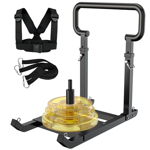GanFindX Adjustable Weight Sled with Round Handlebar for Push & Pull Training Heavy Duty Fitness Sled with 5 Height Levels Strength Speed Trainer Fits 1&2 Plates