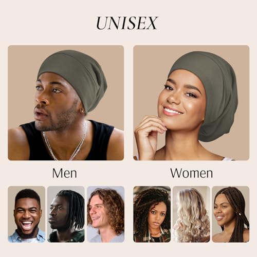 Bonnet à cheveux doublé en satin pour dormir avec sangle réglable anti-glisse nuit vert foncé - 5