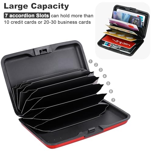 Image of ELFISH Mini RFID Aluminum Wallet Credit Cards Holder Business Card Case Metal ID Case for Men Women (Red)