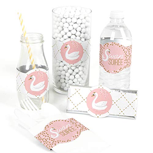 Swan Soiree - DIY Party Supplies - White Swan Baby Shower or Birthday Party DIY Wrapper Favors and Decorations - Set of 15