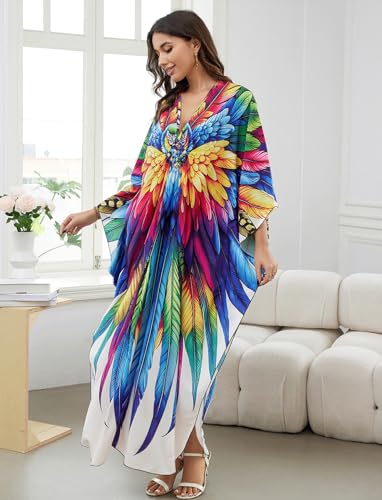 Image of KECVOT Kaftan Dresses for Women Plus Size Batwing Sleeve Caftans Long Bathing Suit Cover Up Maxi Beach Dress Loungewear