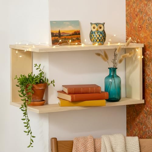 Repisa de esquina para pared en madera natural con diseño estético de dos capas 4