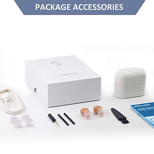Meling Rechargeable Hearing Amplifier Wireless Invisible Hearing Aid For Adults Seniors, C600 Noise Cancelling Personal Hearing Aid,With Magnetic Contact Charging Box,Pair #TOP6