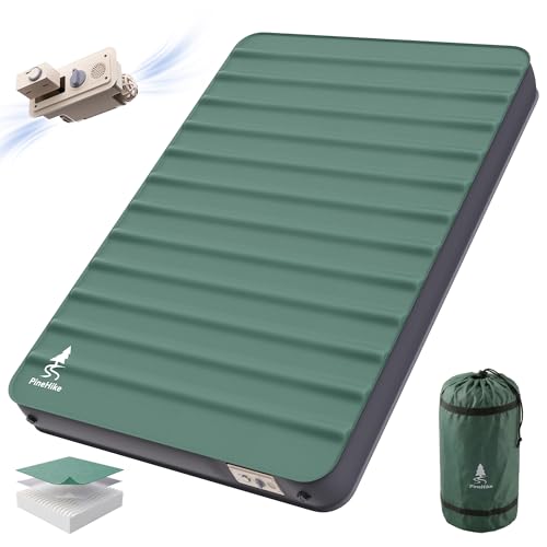 PineHike 2 Person Full Size Camping Sleeping pad 4 Ultra-Thick Memory Foam Camping Mat with Built-in Electric Pump 9.5 R-Value Insulated Air Mattress Sleeping Pads for Car Travel