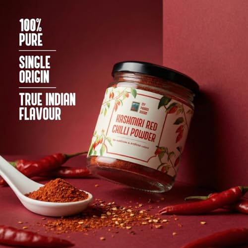 Image of My Pahadi Dukan Kashmiri Red Chilli Powder 100g, Authentic Kashmiri Lal Mirch, Naturally Vibrant Red Colour, Mild Heat Rich Flavour, No Artificial Colour or Additives, Pure Lab-Tested Spice
