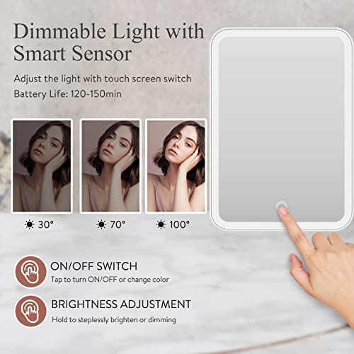 Naseto Travel Makeup Mirror With Lights & 10X Magnetic Magnification, 9.4"X6.7" Dimmable 3 Color Led Lighted Rechargeable Vanity Mirror With 360° Angle, Portable Compact Cosmetic Mirror For Women #TOP3