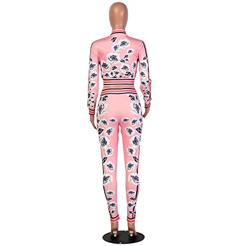 Women's Hawaii Floral 2 Piece Set Tracksuit Sports Joggers Jacket Suit Pink Xxl #TOP3