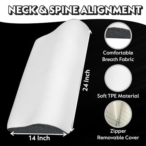 Image of KITCHIVO Memory Foam Pillow, Contour Cervical Orthopedic Memory Foam Pillows Supports Neck Pain and Shoulder Pain for Sleepin Cervical Pillow Neck Support Pillow for Side Back (WHITE & BLACK HEATHER)