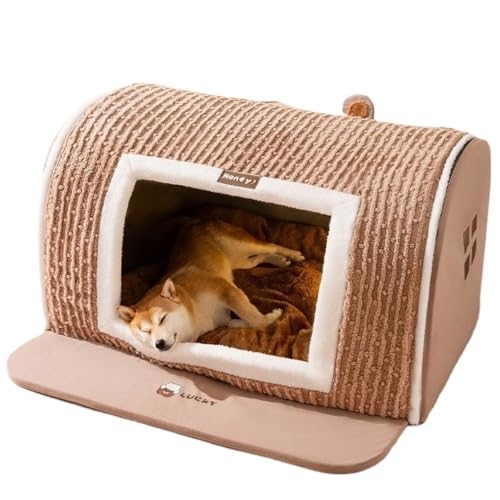 EnergyDeer ドッグハウスドーム型室内秋冬用ペットベッド中大型犬用水洗い保温防寒グッズ収納可能です (M,ブラウン)