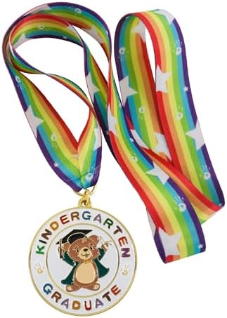 GraduatePro Kindergarten Graduation Medal with Rainbow Neck Ribbon Happy Bear, Kids Students Award Medallion Party Decoration Graduate Gift 2 Inches