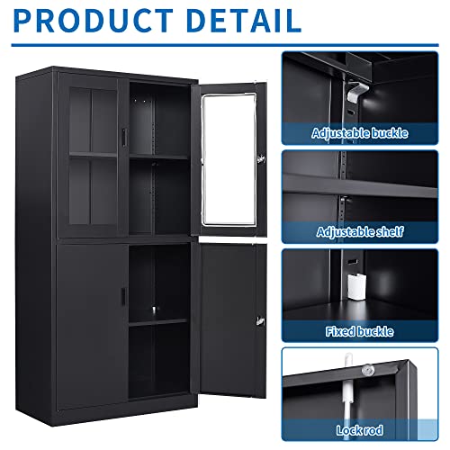 Bysnoe Metal Storage Cabinet With Locking Door Bookcase Cabinet 71 Inch Steel Storage Locker 2-Tier Adjustable Shelves For Home Office Garage Assembly Required (Black) #TOP4