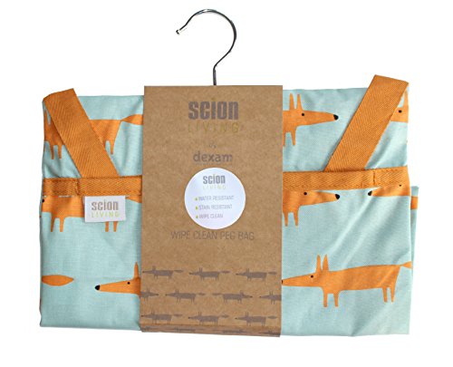 Mr Fox Print - Aqua Blue & Orange Fox Print Premium Quality Wipe Clean Cotton PEG Bag with Clothes Line Hanging Hook - Includes 40 Quality Wooden Clip Clothes PEGS - Image 4