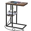 Vagusicc c shaped end table with charging station small side table for couch snack side table with usb ports and outlets for small spaces slide under sofa table tv tray arm c table for living room  urban country home decor