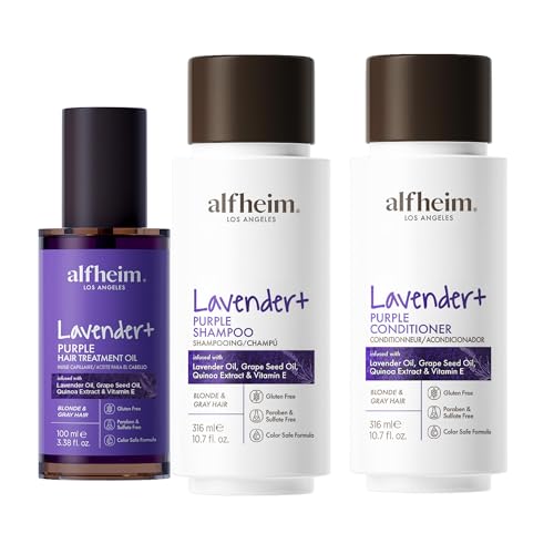 Lavender+ Purple Hair Care Bundle | Shampoo, Conditioner & Nourishing Hair Oil for Blonde, Silver & Highlighted Hair | Tone Correction, Frizz Control & Shine Boost | Sulfate-Free, Holiday Beauty Gift