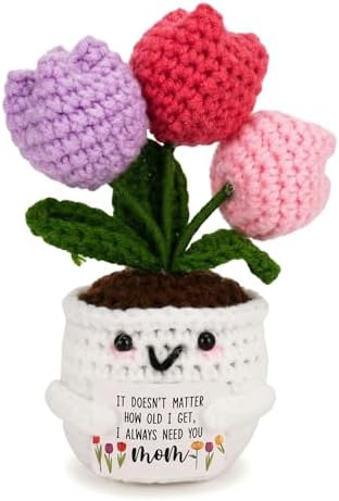 Best Gifts for Mom, from Daughter Son, Positive Handmade Crochet Tulip Flower, Ideas, Emotional Support,Birthday Presents,Stocking Stuffers, for Mom