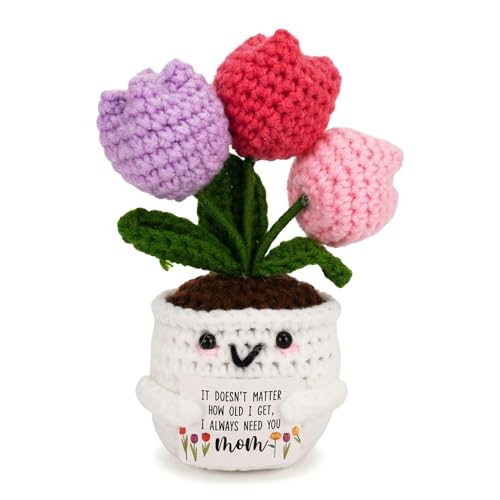 Best Gifts for Mom, from Daughter Son, Positive Handmade Crochet Tulip Flower, Ideas, Emotional Support,Birthday Presents,Stocking Stuffers, for Mom by Keepatin - Used condition - CA$11.55