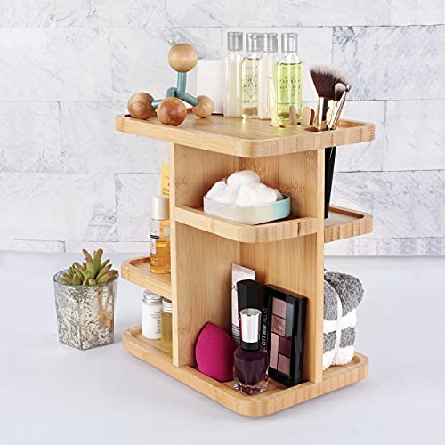 7Penn Bathroom Cosmetic Organizer Countertop Rotating Makeup Display - 11In Bamboo Bathroom Tower Shelf 2 Tier Organizer #TOP1