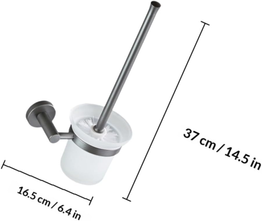 Wall Mount Toilet Brush with Frosted Glass Base, Long Handle Bathroom Toilet Cleaning Brush Set, Sturdy Wc Cleaning Tool for Home and Office Use
