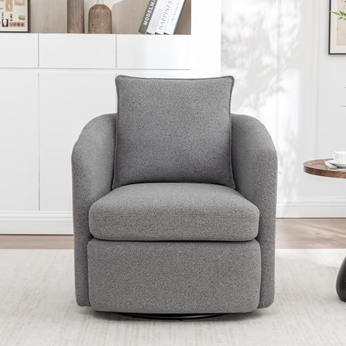 MINCETA 360° Swivel Accent Chair, Upholstered Club Chairs, Gray